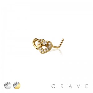 MULTI CZ DOUBLE HEART 316L SURGICAL STEEL L-SHAPE NOSE RING